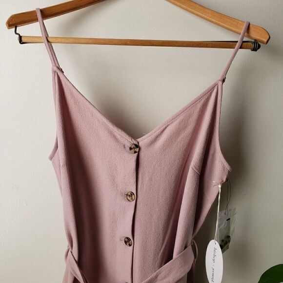 NWT BISHOP+YOUNG pink V neck button down dress - Picture 2 of 7